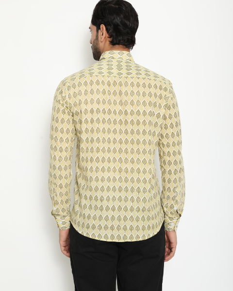Light Green Full Sleeve Cotton Hand Block Printed Men’s Shirt